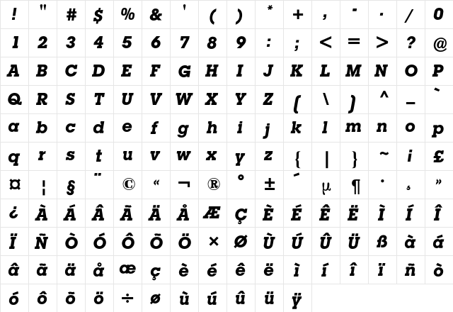 Lubalin BQ Regular  glyph index