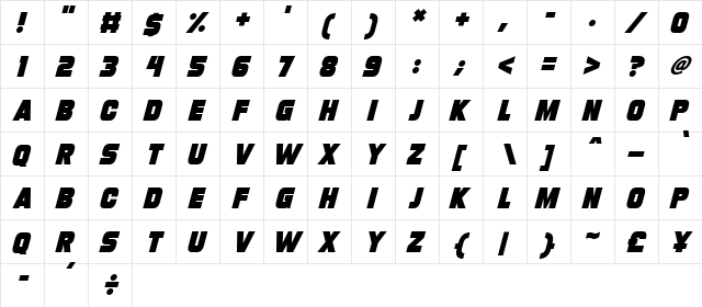 Turnaround Italic  glyph index