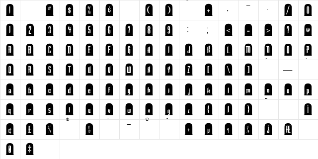Tombstone Regular  glyph index