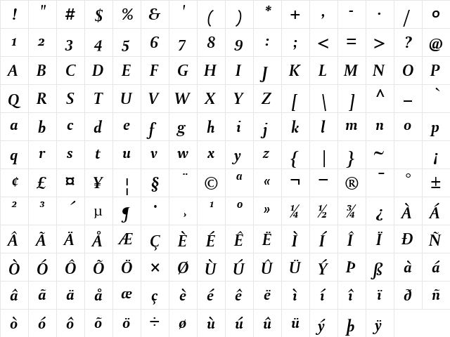 Paradox Dtl St Bold Italic Regular  glyph index