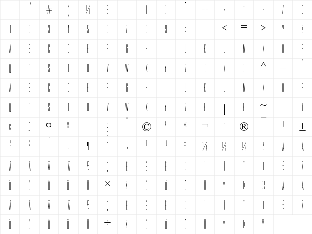 Movie Letters Regular  glyph index