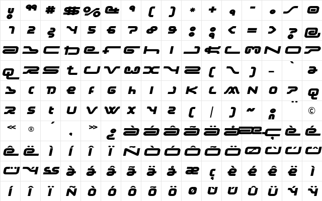 Frozdotre Regular  glyph index
