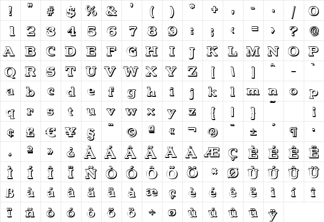 MartinBeckerShadow Bold  glyph index