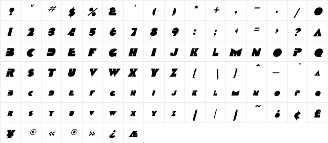Devendra Italic Italic  glyph index