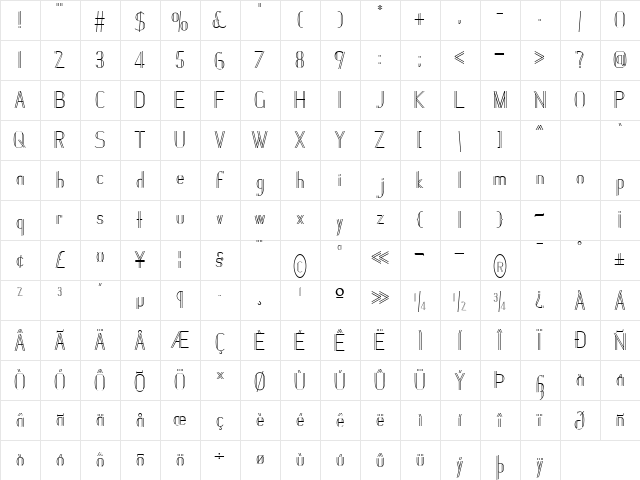 Janesville 51 Regular  glyph index