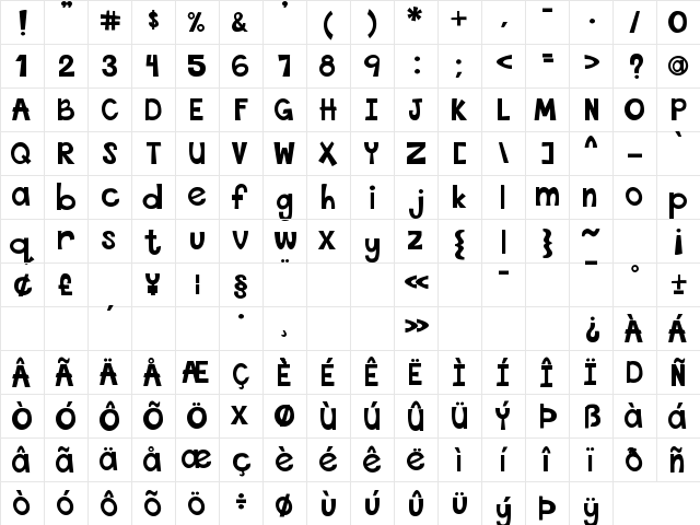 THIS FONT IS BOLD Bold  glyph index