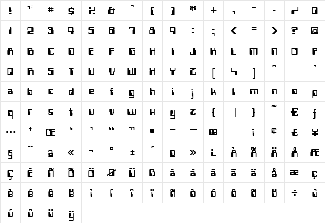 Harddisc Regular  glyph index