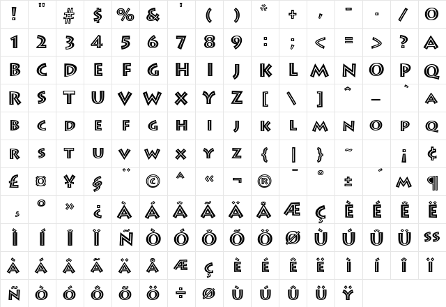LeeToscaniniInlineSH Regular  glyph index