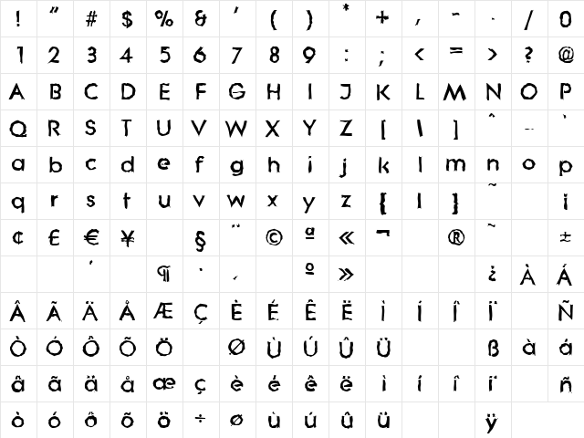 BradBeckerRandom-Heavy Regular  glyph index