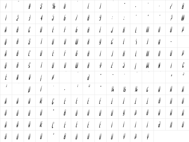 Blue Cobra Halftone Italic Regular  glyph index
