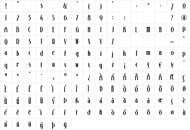 StonyIslandNF Regular  glyph index