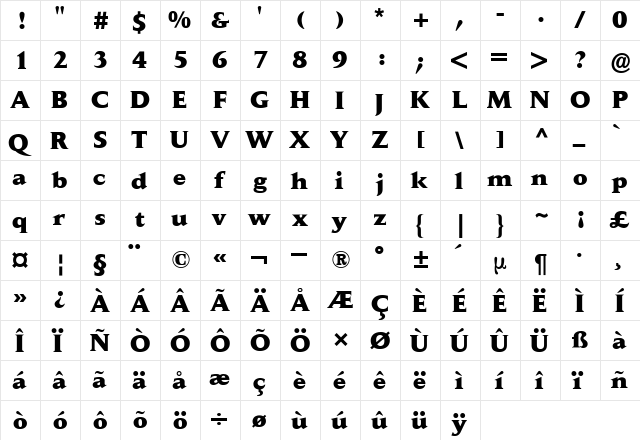 Daily News BQ Bold  glyph index