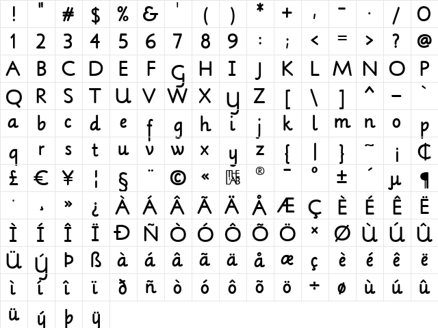 Lilly Regular  glyph index