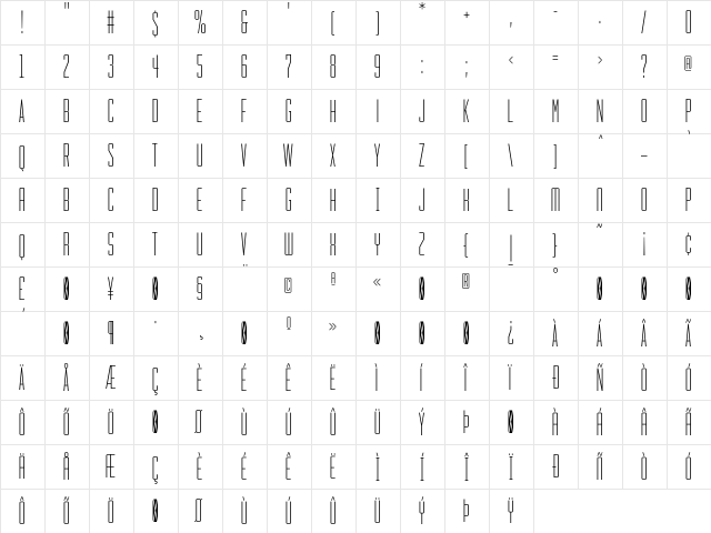 HeraldGothic Light  glyph index