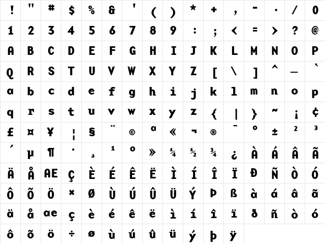 BaseMono Bold  glyph index