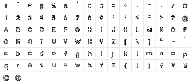 montana bold line Regular  glyph index