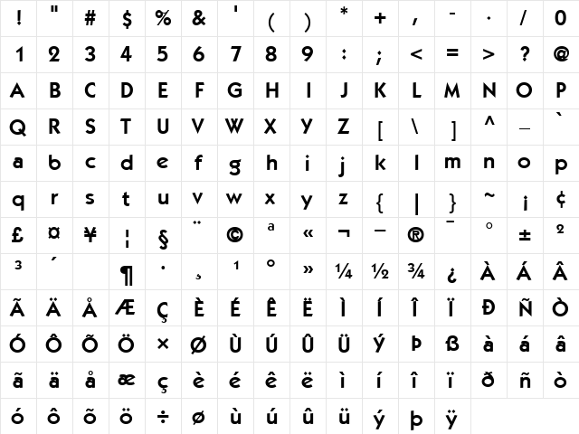 ItcKabel Demi  glyph index