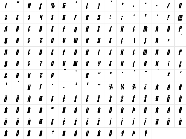 Elastic Lad Expanded SuperItal Regular  glyph index