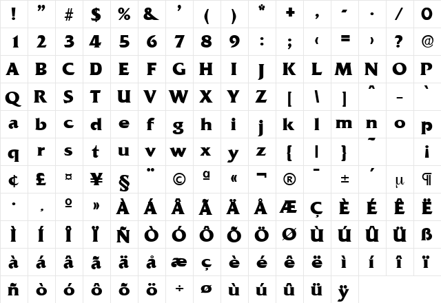 Quadrat-Serial-ExtraBold Regular  glyph index