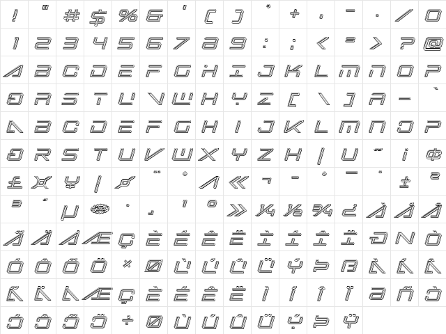 Banshee Pilot Engraved Italic Italic  glyph index