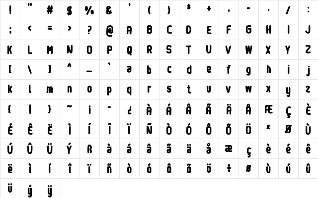 Sinewy - Personal Use Only Regular  glyph index