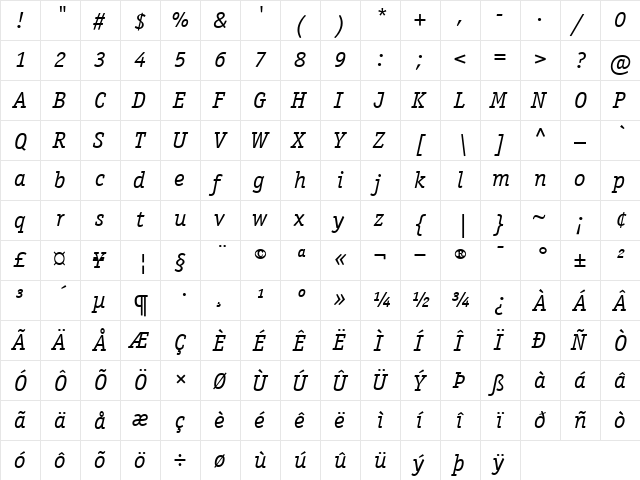 ITCOfficinaSerif-Book BookItalic  glyph index