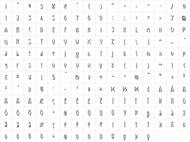 Luxembourg 1910 Ombre Regular  glyph index