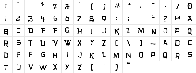 Hurry Up Regular  glyph index