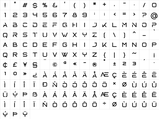 Netron Regular  glyph index