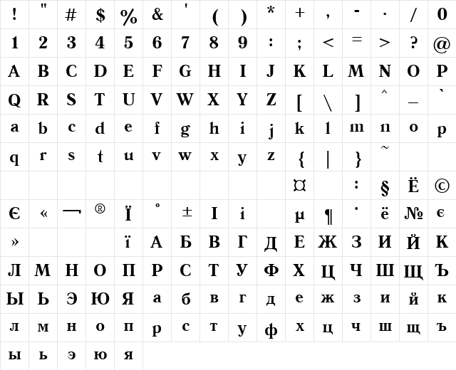 Uk_Antique Bold  glyph index