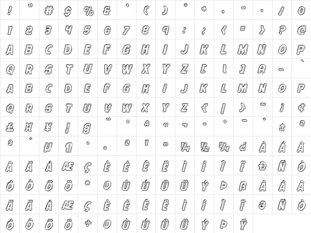 Terror Babble Engraved Italic Regular  glyph index