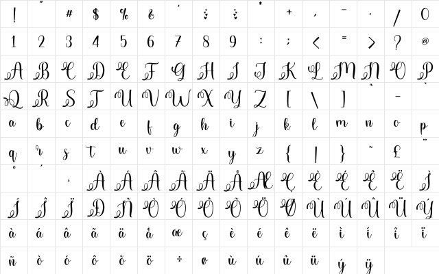 Haghisty_DEMO Regular  glyph index