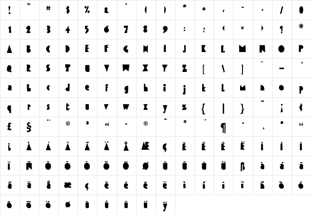 FFCutout Medium  glyph index