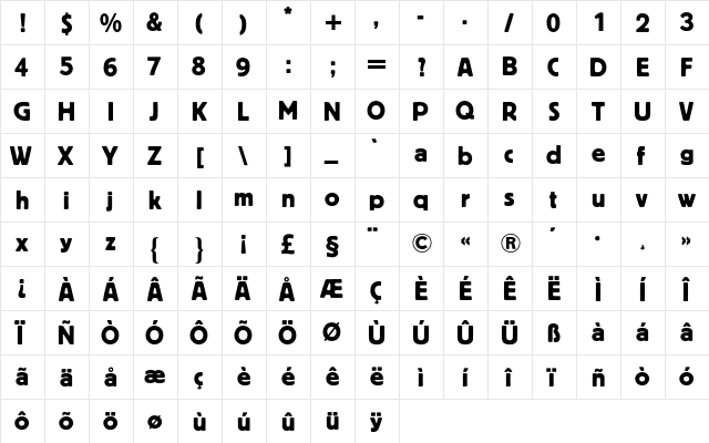 Block Berthold BQ Regular  glyph index