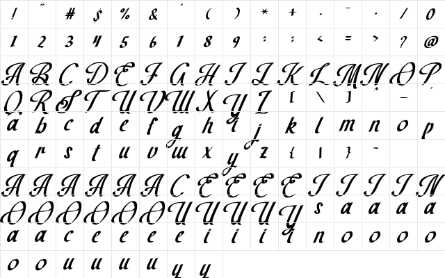 The Brown Wall Regular  glyph index