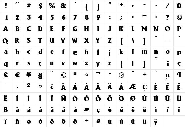 JacobBecker-Heavy Regular  glyph index