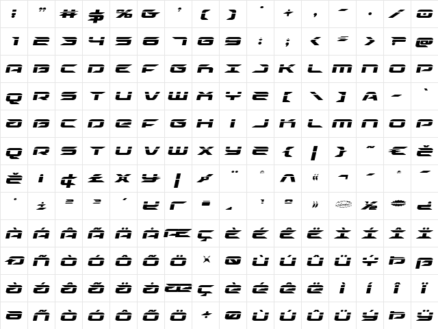 Drive Laser Italic Italic  glyph index