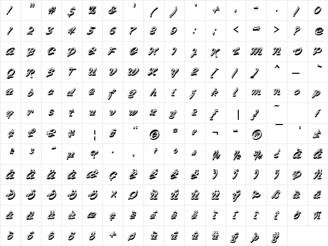 Velo Regular  glyph index