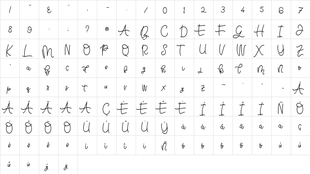 Bellinda Script Regular  glyph index