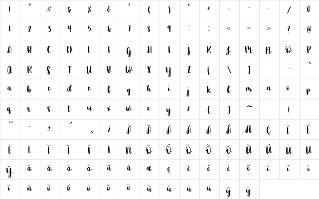 Thursday Vibin Regular  glyph index