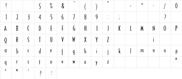 Cassandra Regular  glyph index