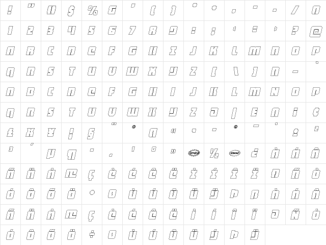 Heavy Falcon Outline Italic Outline Italic  glyph index