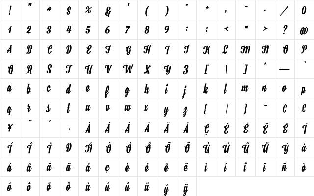Hamster Regular  glyph index