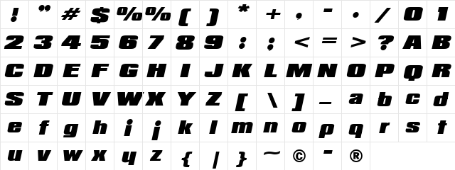 Padaloma Italic Italic  glyph index