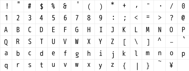 M+ 2m regular  glyph index