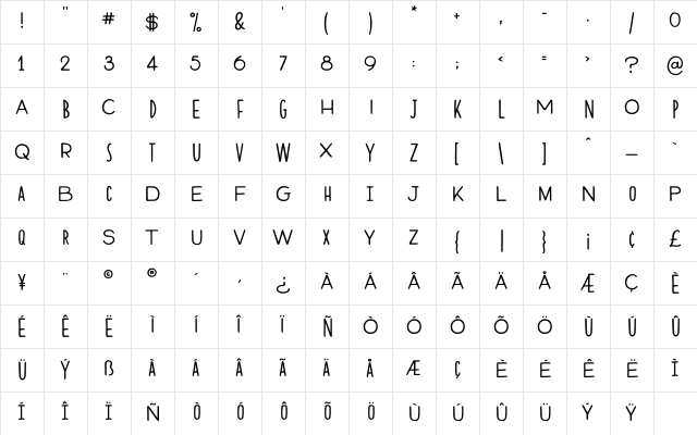 Modern Society Regular  glyph index