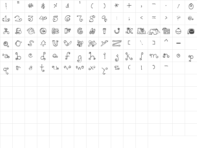 LD Camping Regular  glyph index
