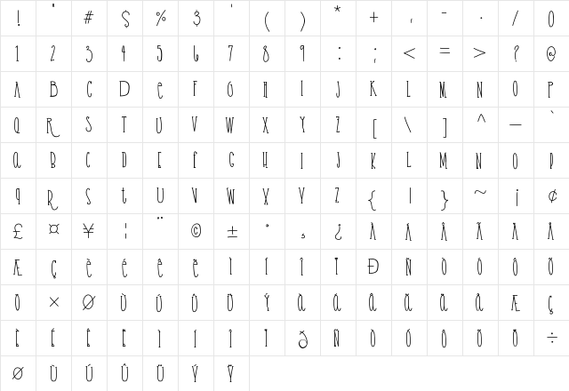 Cassandra Bold  glyph index
