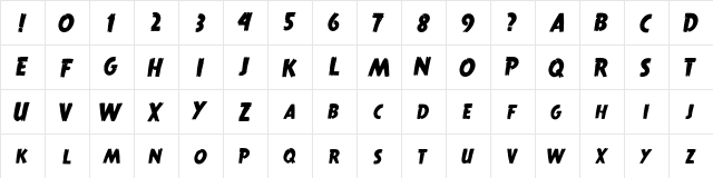 True Crimes Regular  glyph index