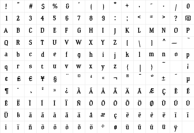 HammerheadMedium Regular  glyph index